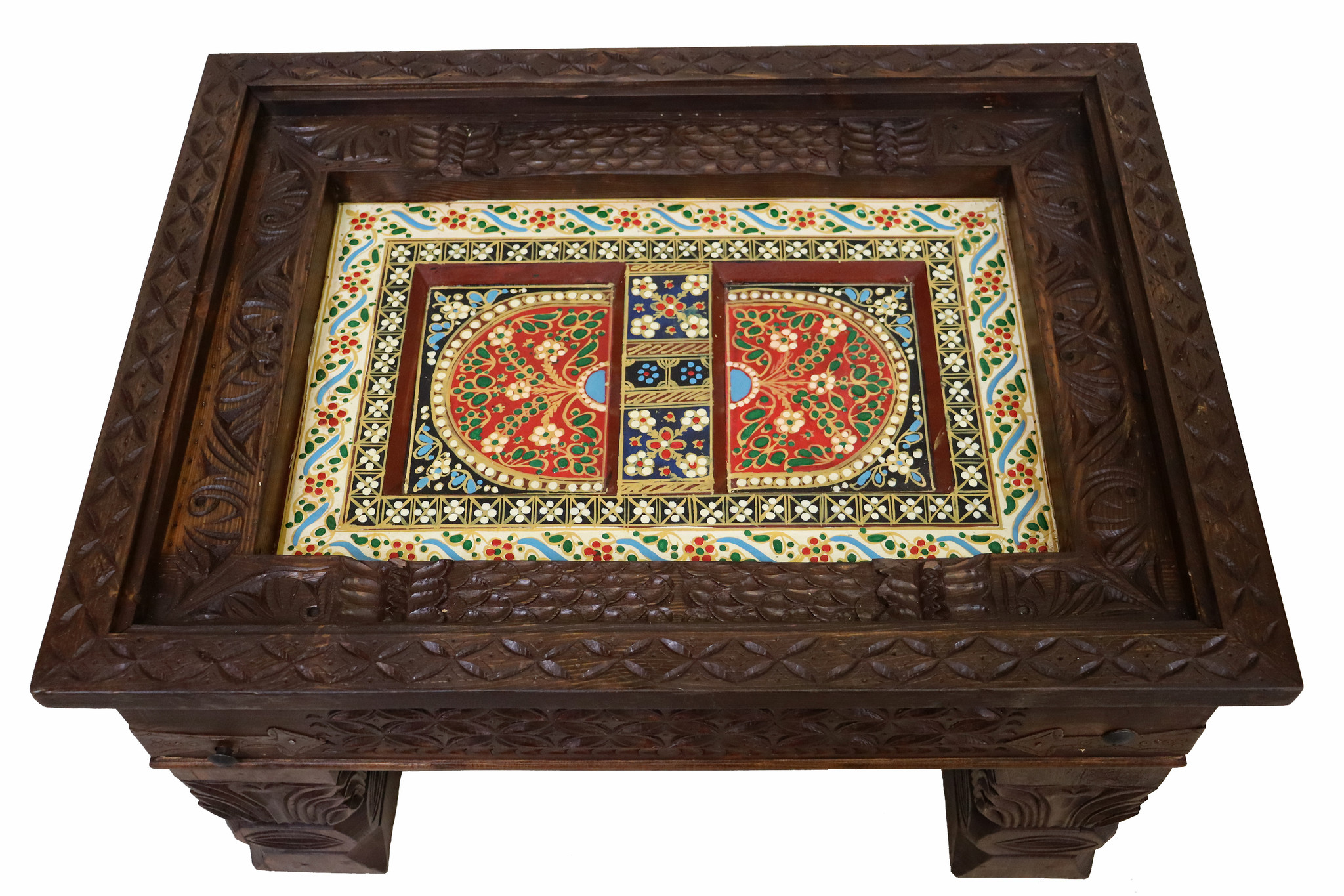 80x60 cm cm antique-look orient colonial solid wood hand-carved  table  Coffee Table   from Afghanistan nuristan 23-4