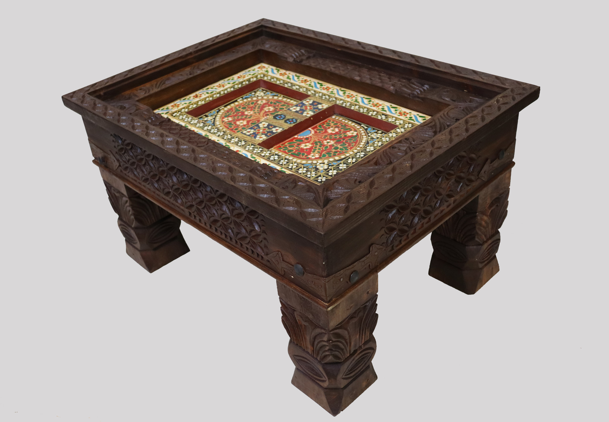 80x60 cm cm antique-look orient colonial solid wood hand-carved  table  Coffee Table   from Afghanistan nuristan 23-4