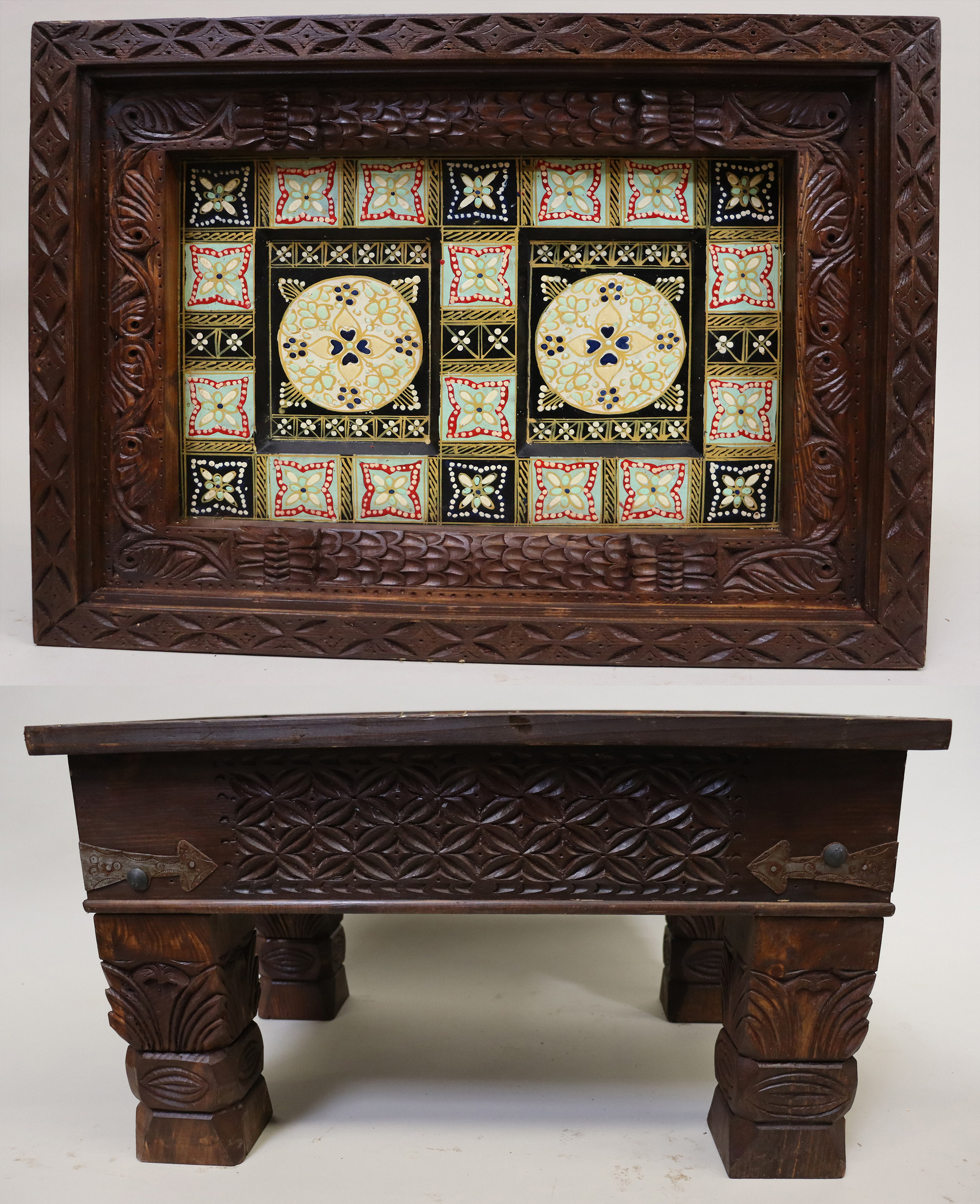 80x60 cm cm antique-look orient colonial solid wood hand-carved  table  Coffee Table   from Afghanistan nuristan 23-3