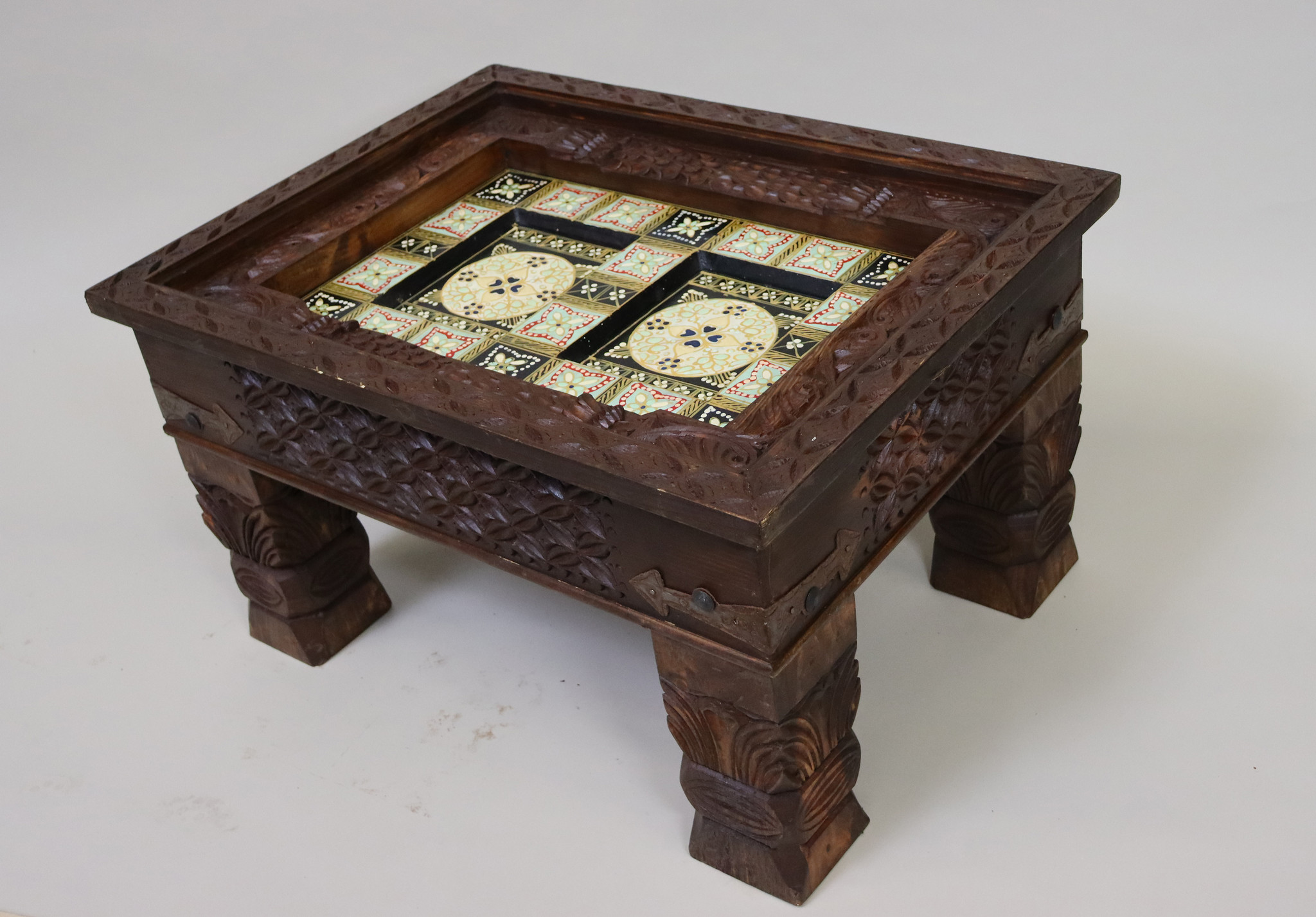 80x60 cm cm antique-look orient colonial solid wood hand-carved  table  Coffee Table   from Afghanistan nuristan 23-3