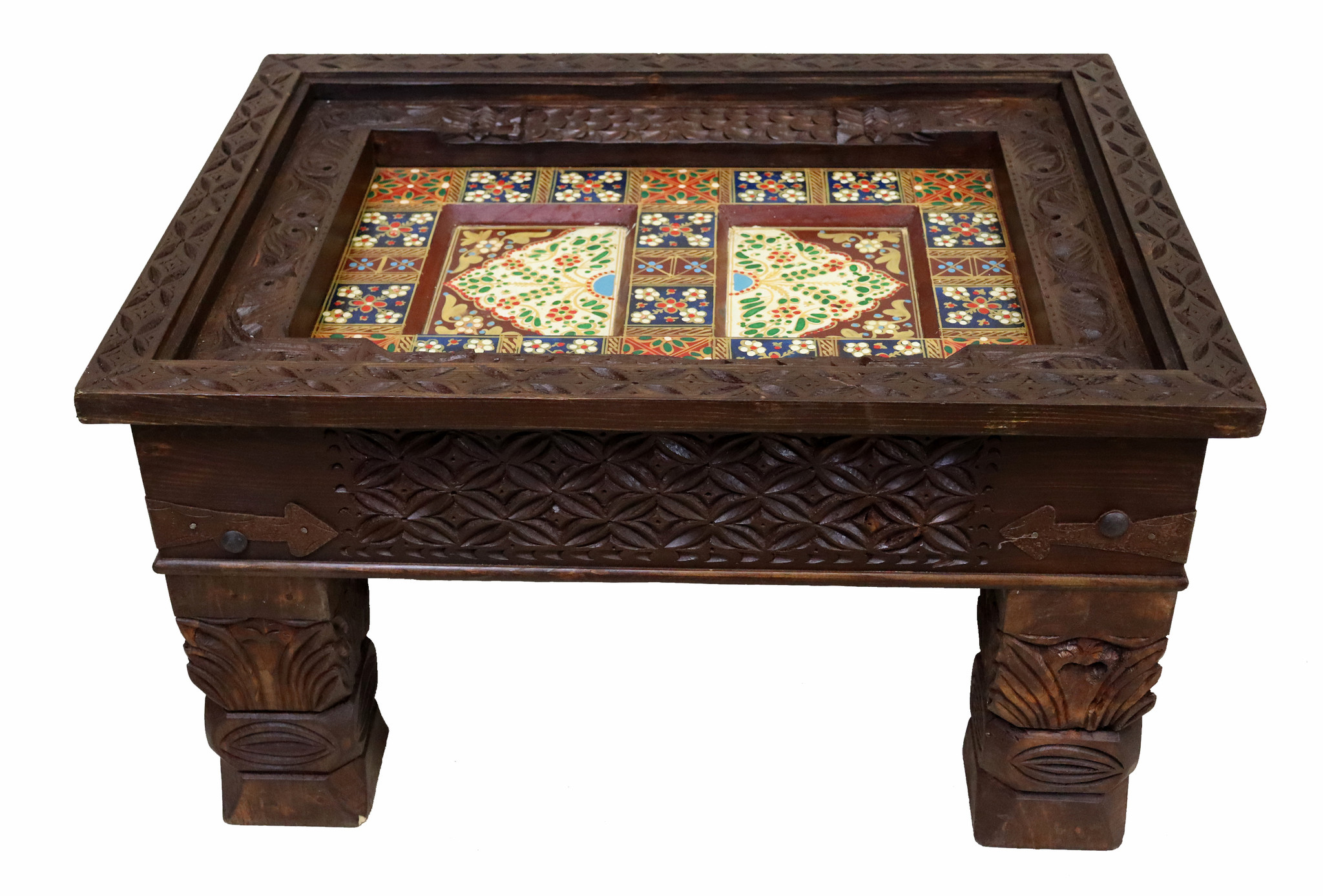 80x60 cm cm antique-look orient colonial solid wood hand-carved  table  Coffee Table   from Afghanistan nuristan 23-2