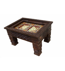 80x60 cm cm antique-look orient colonial solid wood hand-carved  table  Coffee Table   from Afghanistan nuristan 23-2