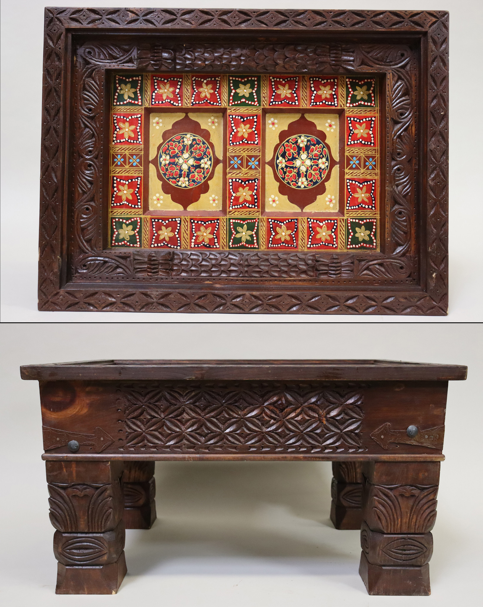 80x60 cm cm antique-look orient colonial solid wood hand-carved  table  Coffee Table   from Afghanistan nuristan 23-1