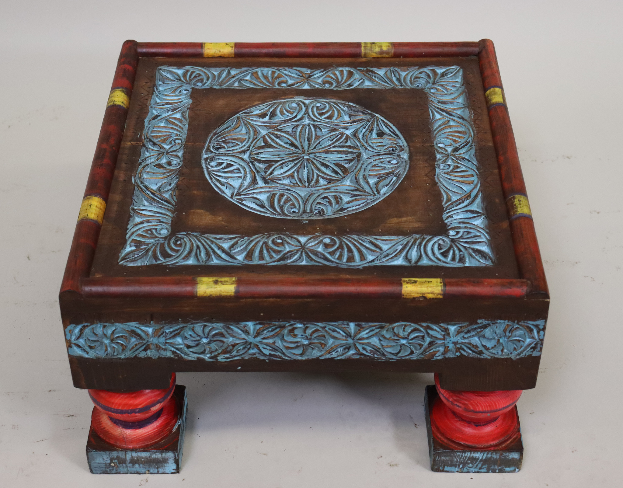 50x50 cm Massivholz handgeschnitzte Teetisch kolonialstil Beistelltisch Tisch Hocker aus Afghanistan  shabby