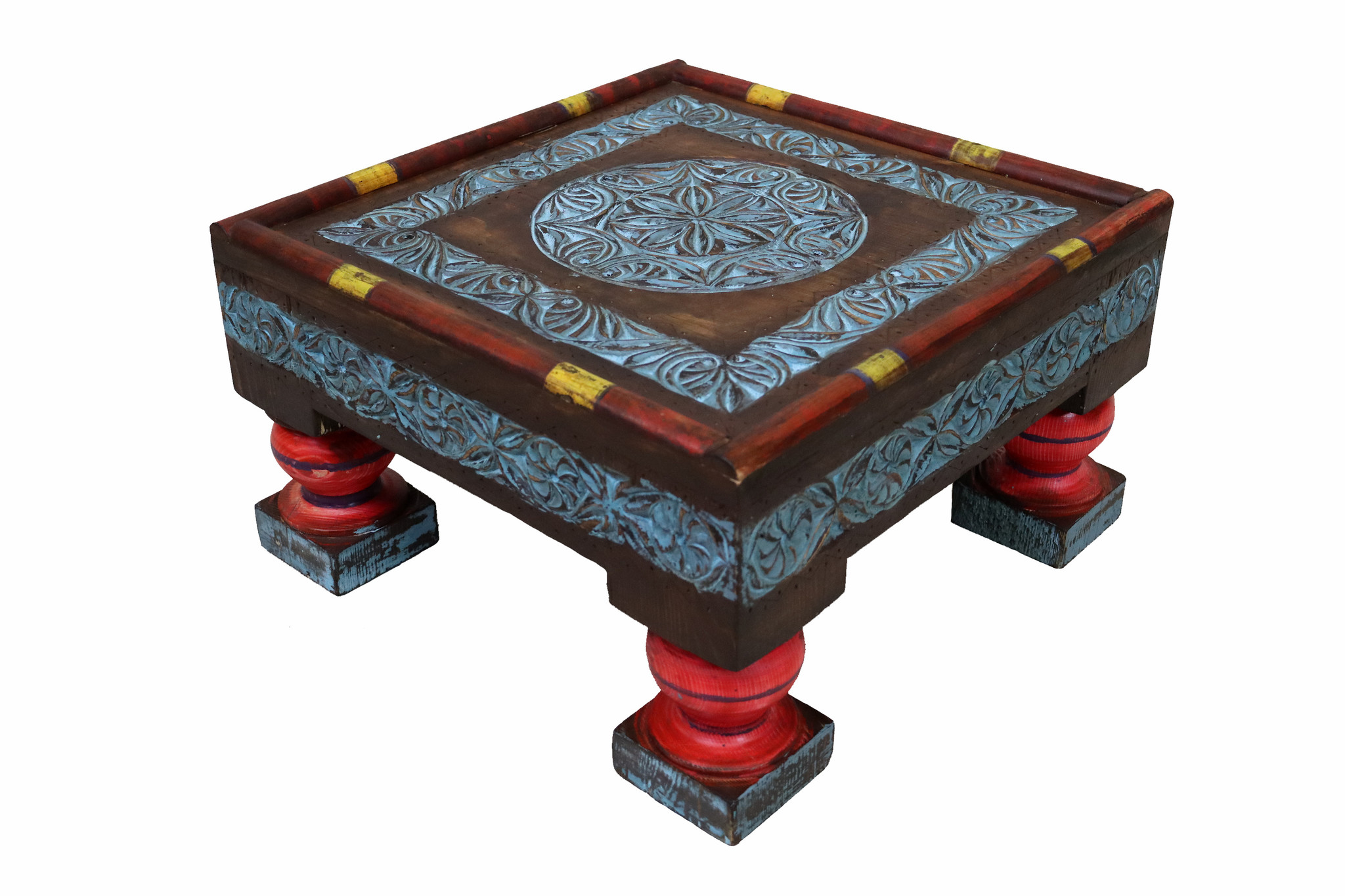 50x50 cm cm antique-look orient colonial solid wood hand-carved  table  Coffee Table stool  from Afghanistan  shabby