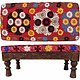 Oriental hand-carved solid wood ottoman upholstered bench armchair sofa bench chair couch stool bench with Suzani upholstery 23C