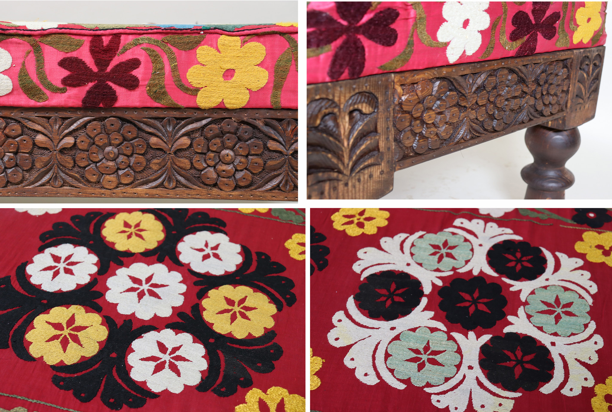 orientalische handgeschnitzte Massivholz orient ottoman Polsterbank Sessel sofa Bank Stuhl Couch Hocker Sitzbank mit Suzani Polsterung 23C