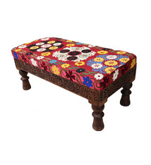 orientalische handgeschnitzte Massivholz orient ottoman Polsterbank Sessel sofa Bank Stuhl Couch Hocker Sitzbank mit Suzani Polsterung 23C