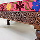 Oriental hand-carved solid wood ottoman upholstered bench armchair sofa bench chair couch stool bench with Suzani upholstery 23C