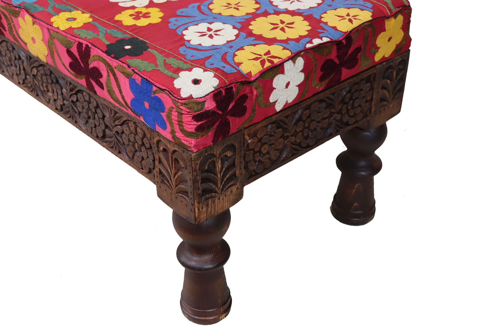 orientalische handgeschnitzte Massivholz orient ottoman Polsterbank Sessel sofa Bank Stuhl Couch Hocker Sitzbank mit Suzani Polsterung 23C