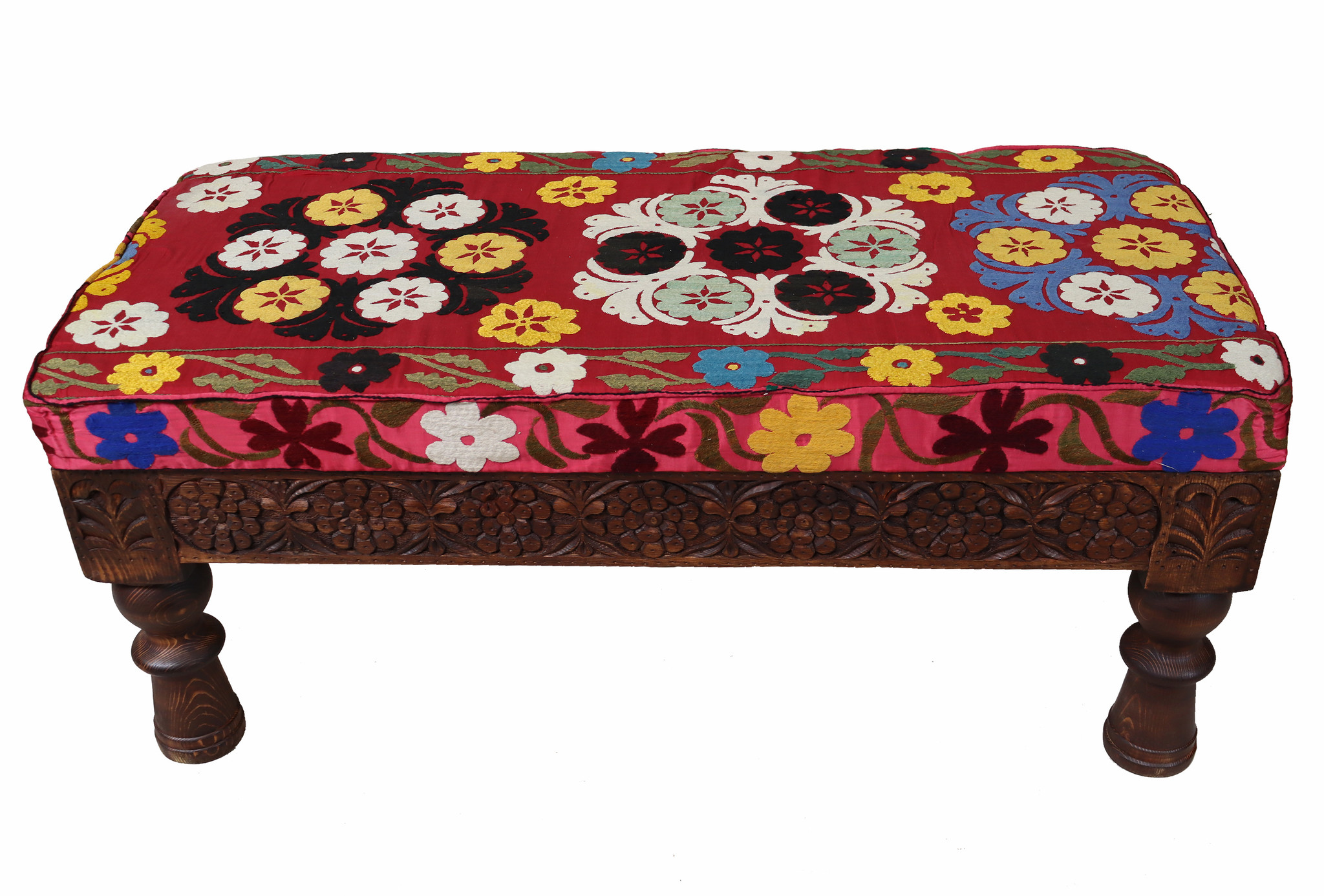 orientalische handgeschnitzte Massivholz orient ottoman Polsterbank Sessel sofa Bank Stuhl Couch Hocker Sitzbank mit Suzani Polsterung 23C