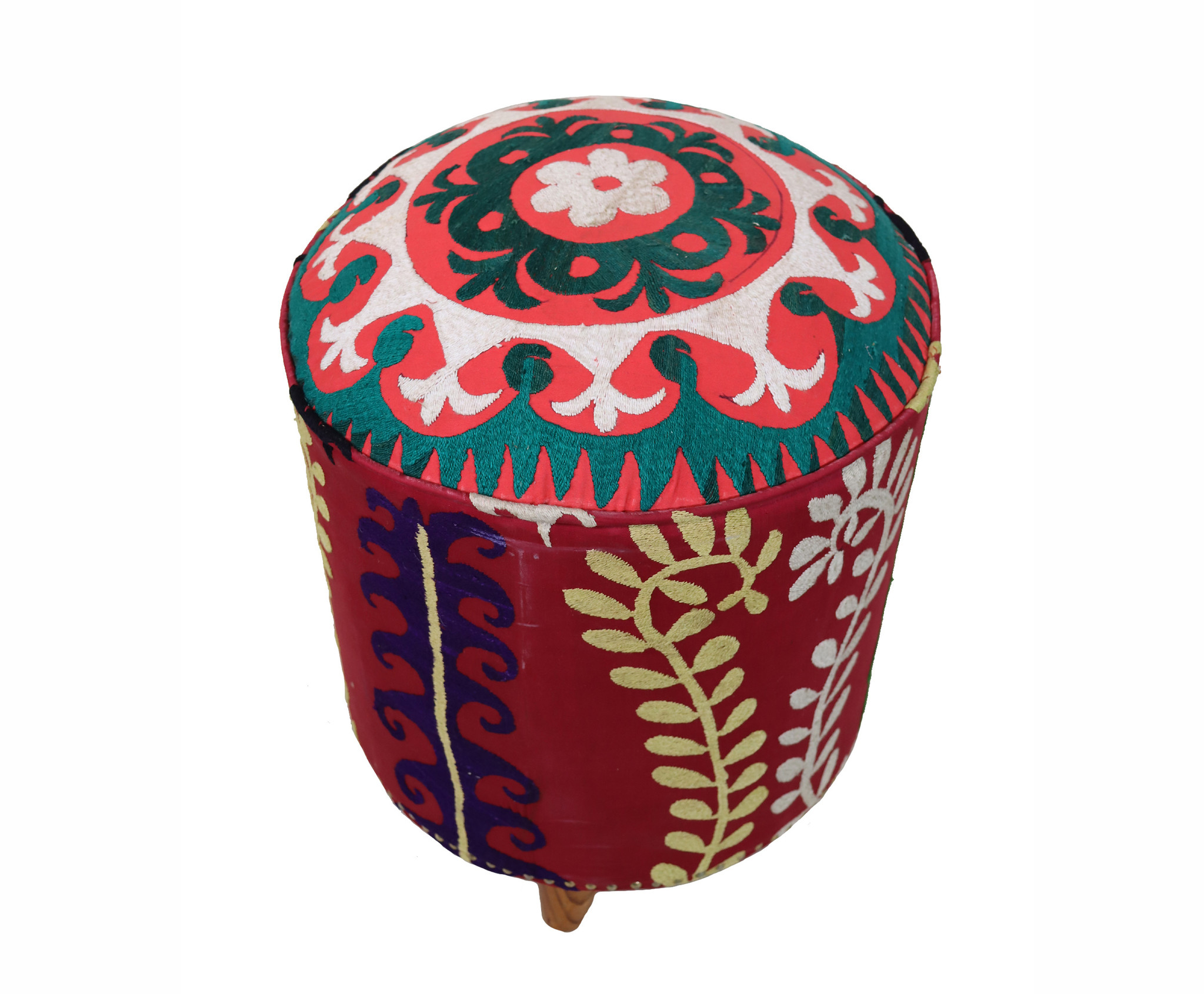 Vintage orientalische luxuriöse Suzani Hocker Stuhl Sitzhocker Sitzkissen cushion Stool Pouf mit antike Suzani Polsterung Afghanistan 23/B