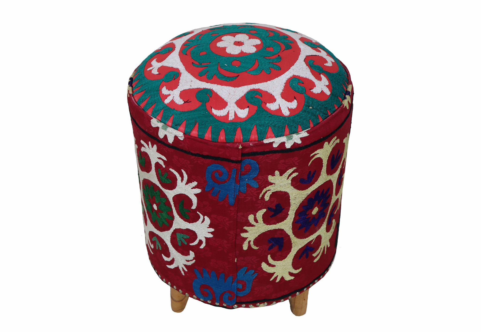Vintage orientalische luxuriöse Suzani Hocker Stuhl Sitzhocker Sitzkissen cushion Stool Pouf mit antike Suzani Polsterung Afghanistan 23/C