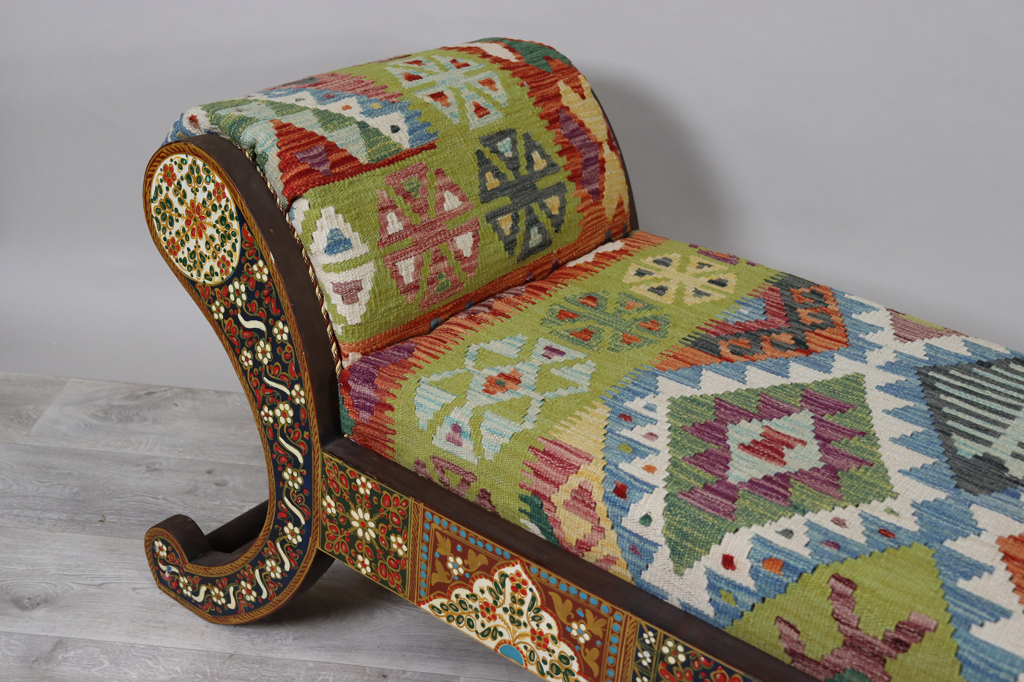 vintage  sofa upholstered in an afghan Kilim  Bank 3 seater couch chair Chaiselongue settees from Afghanistan No:L