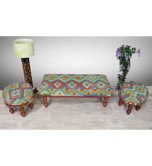 vintage  Bench and stool upholstered withe  Kilim  from Afghanistan No:A