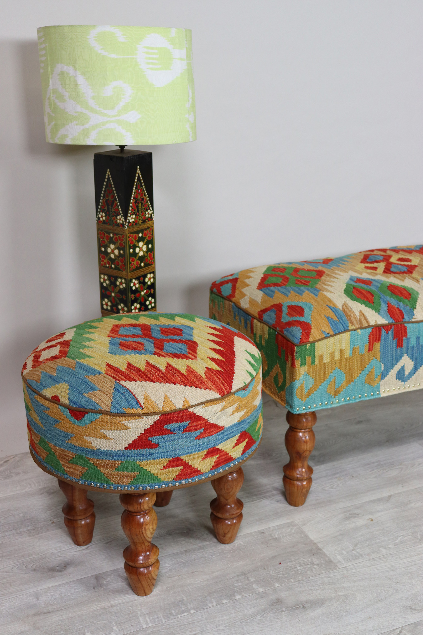 vintage  Bench and stool upholstered withe  Kilim  from Afghanistan No:B