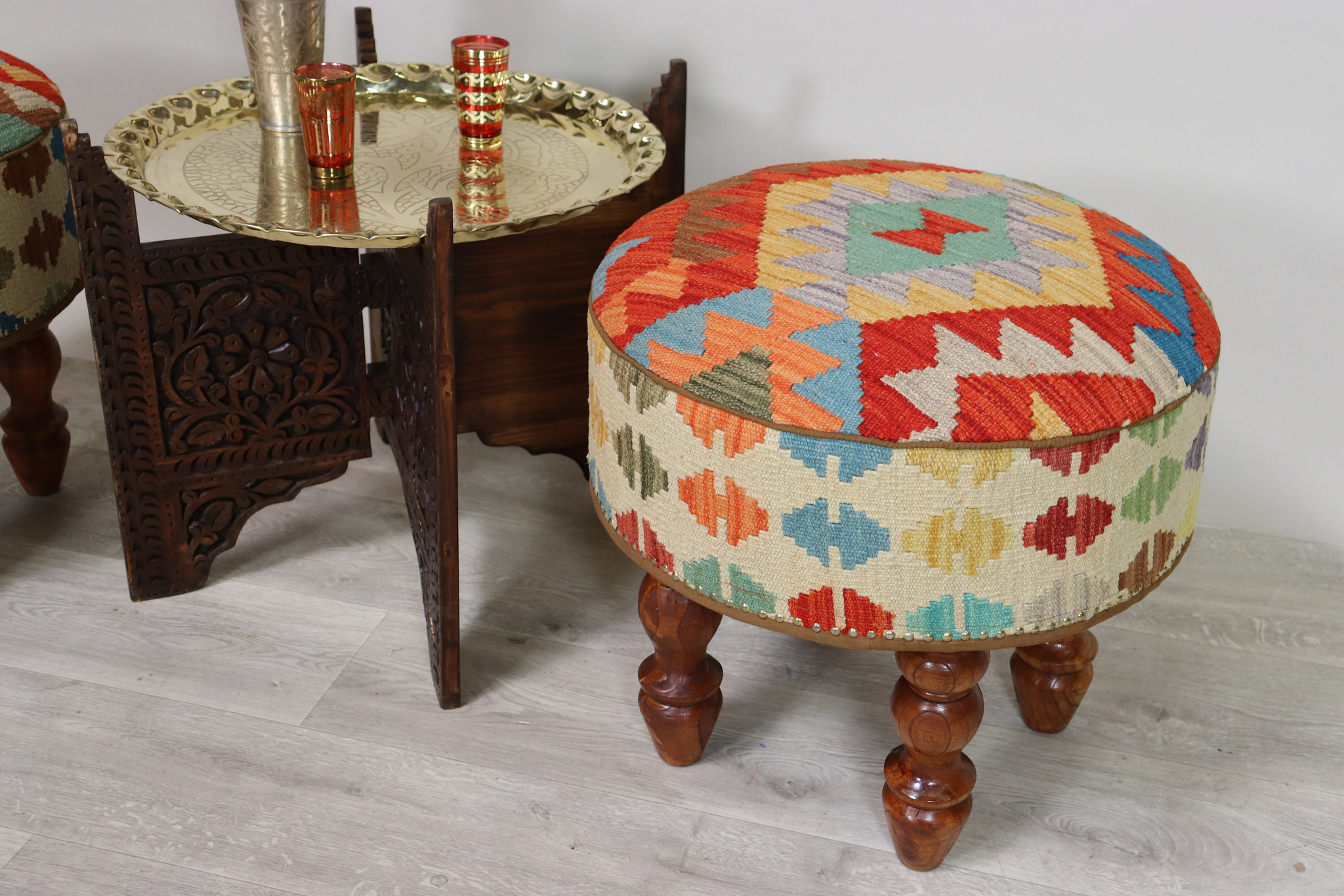 vintage  Bench and stool upholstered withe  Kilim  from Afghanistan No:C