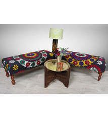 Oriental hand embroidered solid wood ottoman upholstered bench armchair sofa bench chair couch stool bench with Suzani upholstery Black 23
