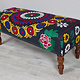 Oriental hand embroidered solid wood ottoman upholstered bench armchair sofa bench chair couch stool bench with Suzani upholstery Black 23
