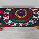 Oriental hand embroidered solid wood ottoman upholstered bench armchair sofa bench chair couch stool bench with Suzani upholstery Black 23