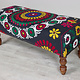 Oriental hand embroidered solid wood ottoman upholstered bench armchair sofa bench chair couch stool bench with Suzani upholstery Black 23