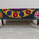 Oriental hand embroidered solid wood ottoman upholstered bench armchair sofa bench chair couch stool bench with Suzani upholstery Black 23