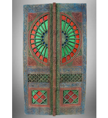 antik orient Massiv Holz handgefertigt und handgeschnitzte Buntglastür doppelflügeltür Tür zimmertür aus Swat-Tal im Norden Pakistans 23/B