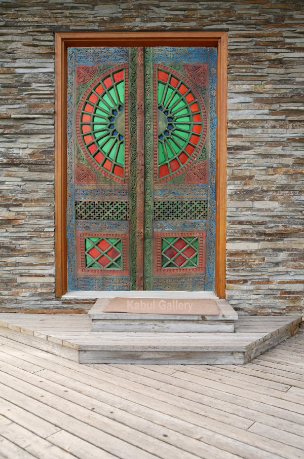 antique orient solid wood handmade and hand carved stained glass door double wing door room door from Swat valley in northern Pakistan 23/B