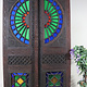 antique orient solid wood handmade and hand carved stained glass door double wing door room door from Swat valley in northern Pakistan 23/D
