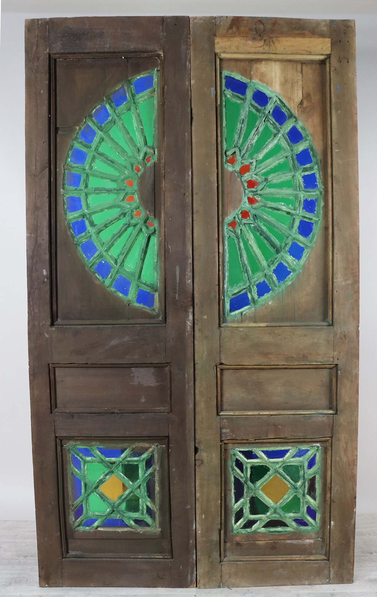 antik orient Massiv Holz handgefertigt und handgeschnitzte Buntglastür doppelflügeltür Tür zimmertür aus Swat-Tal im Norden Pakistans 23/D