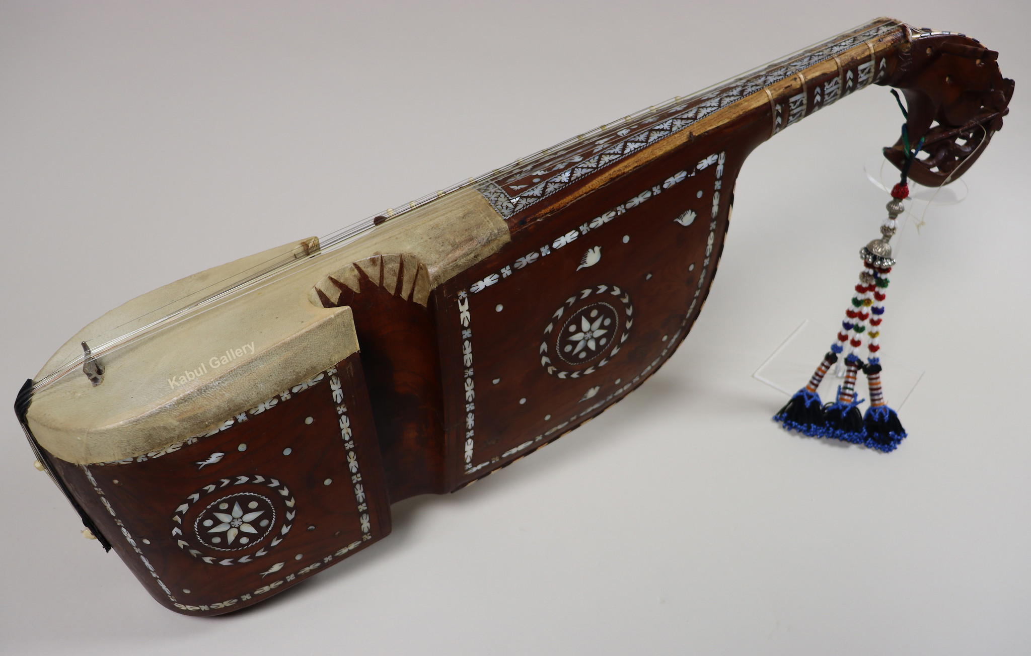 antique traditional folk musical instrument Afghanistan Rubab rabab rabab mother of pearl inlay 23A