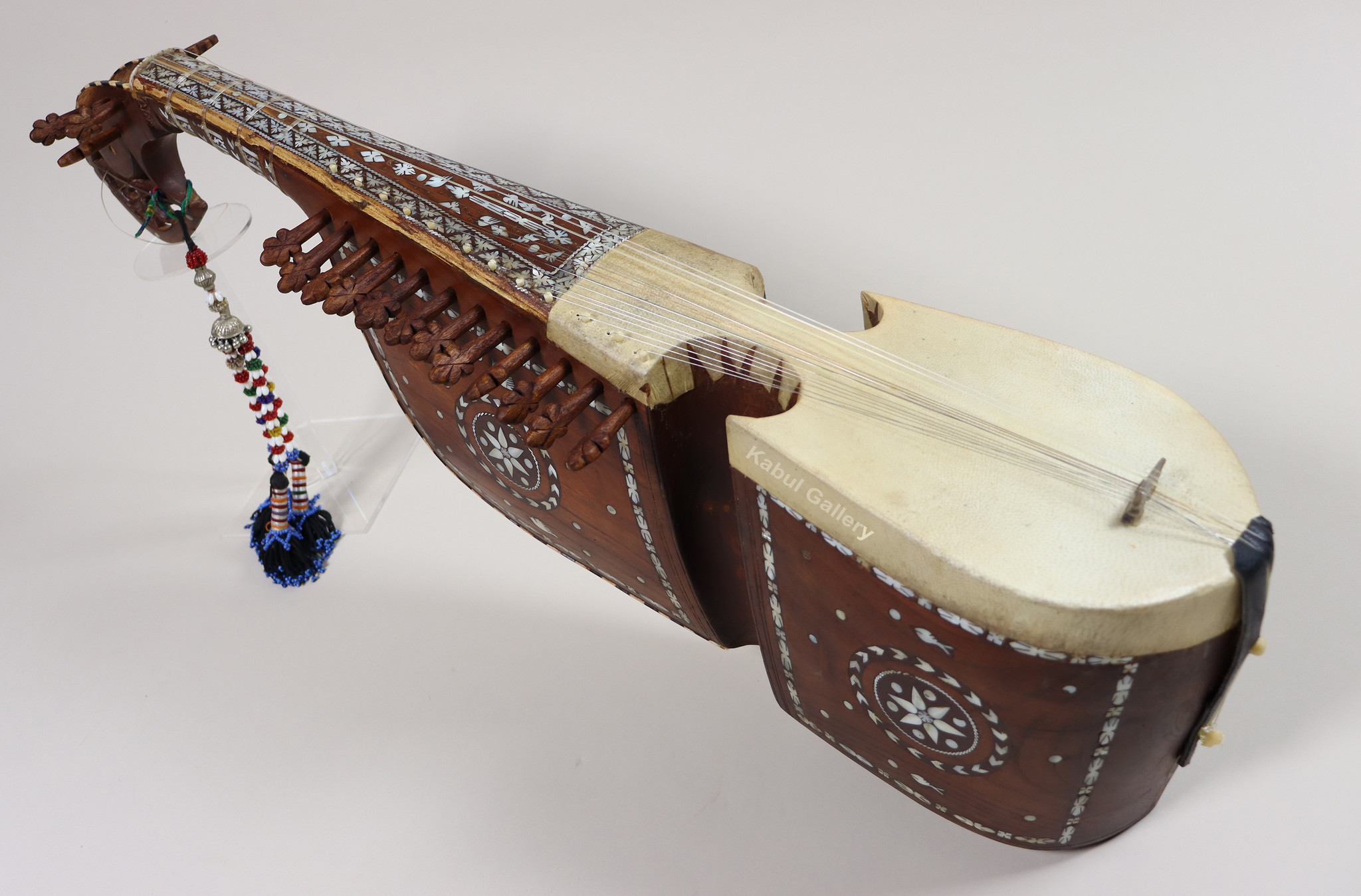 antique traditional folk musical instrument Afghanistan Rubab rabab rabab mother of pearl inlay 23A