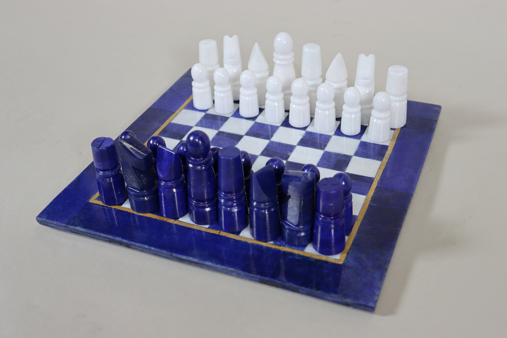 Unique Solid Wood Hand Carved Chess Table Chess Board & Chess Pieces Made From Lapis Lazuli Marble Handmade Chess Set from Afghanistan