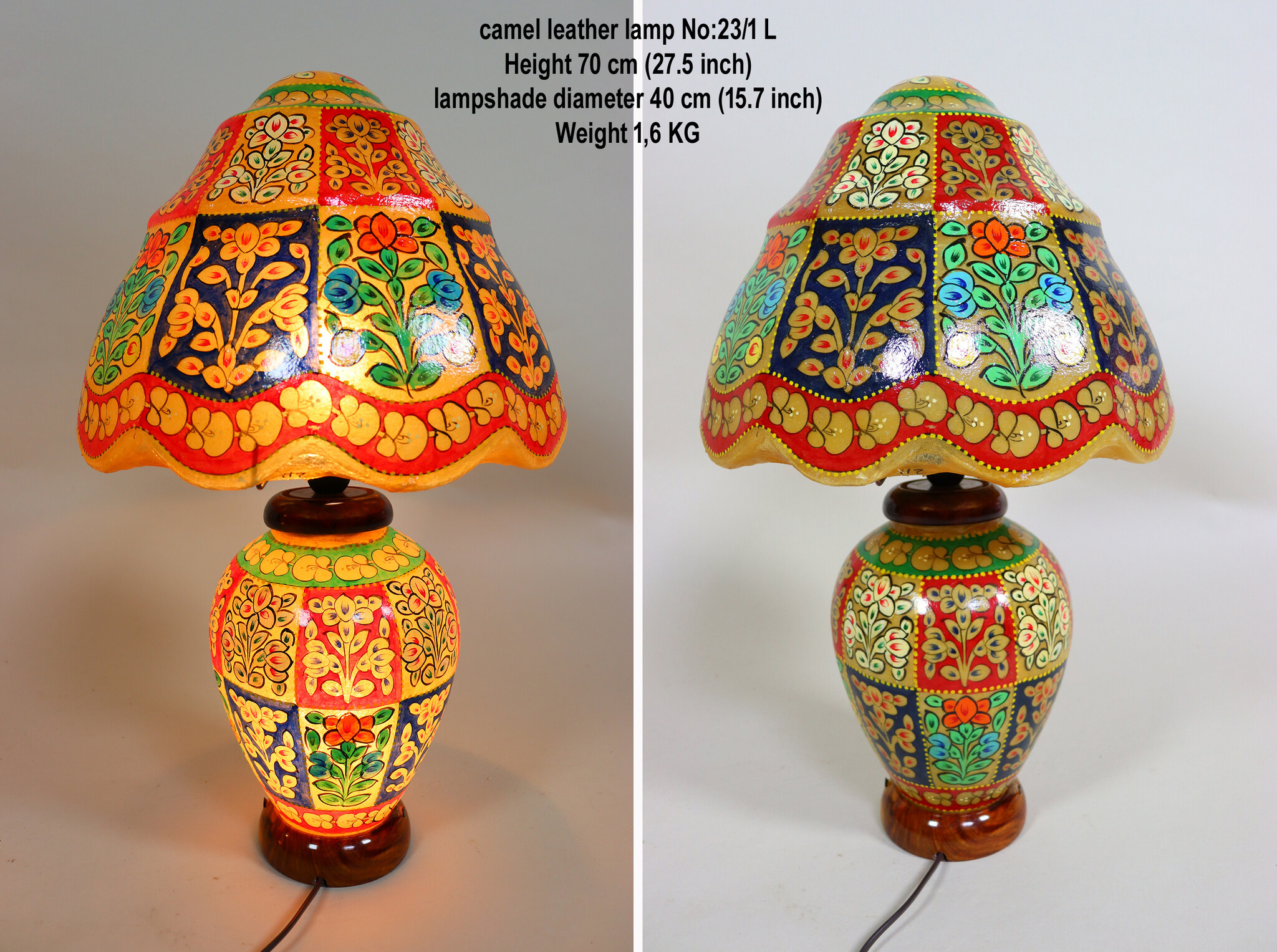 oriental hand made and  Hand Painted Camel Skin leather Lamp table lamp night lamp from Multan Pakistan 23/1