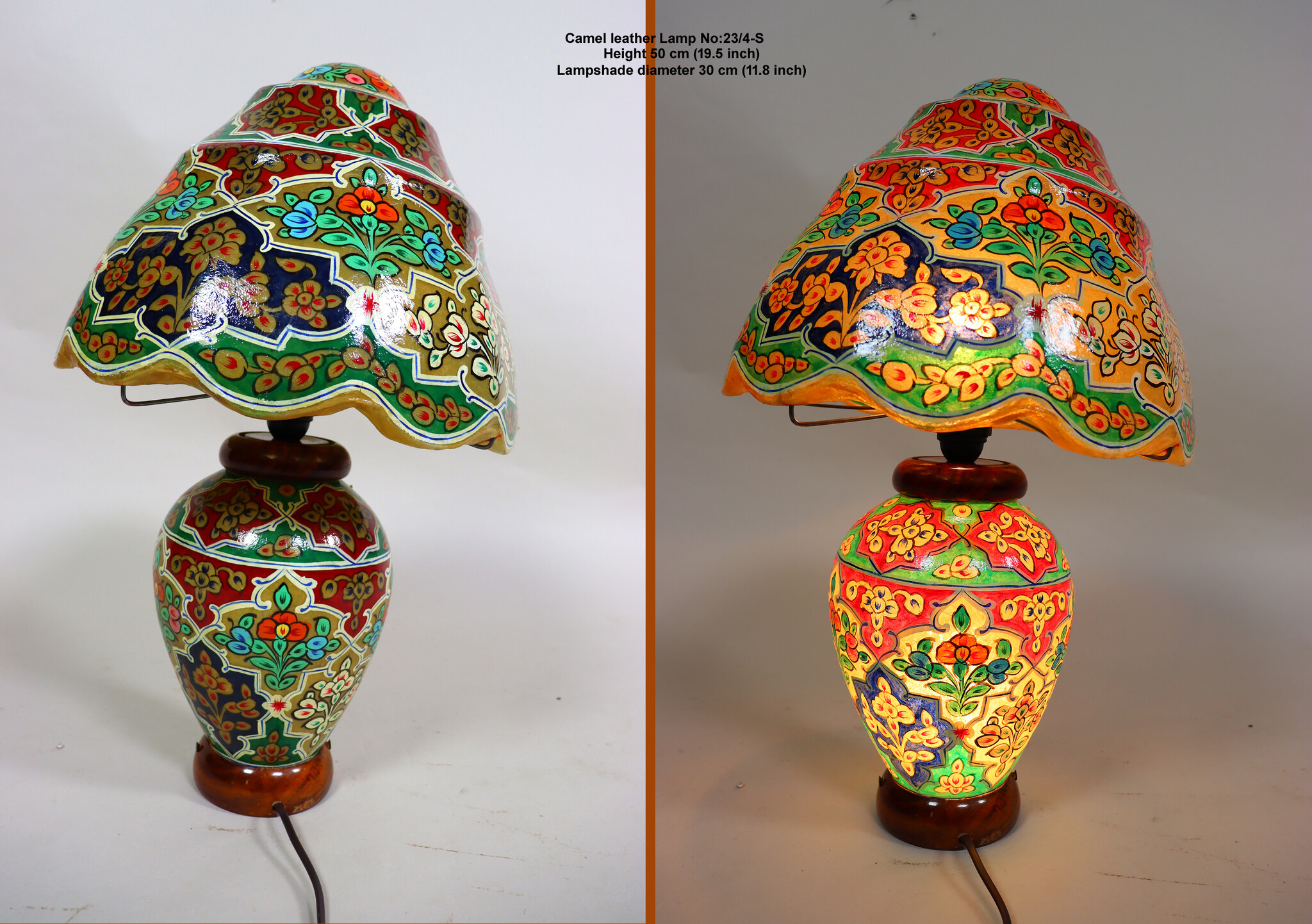 oriental hand made and  Hand Painted Camel Skin leather Lamp table lamp night lamp from Multan Pakistan 23/4