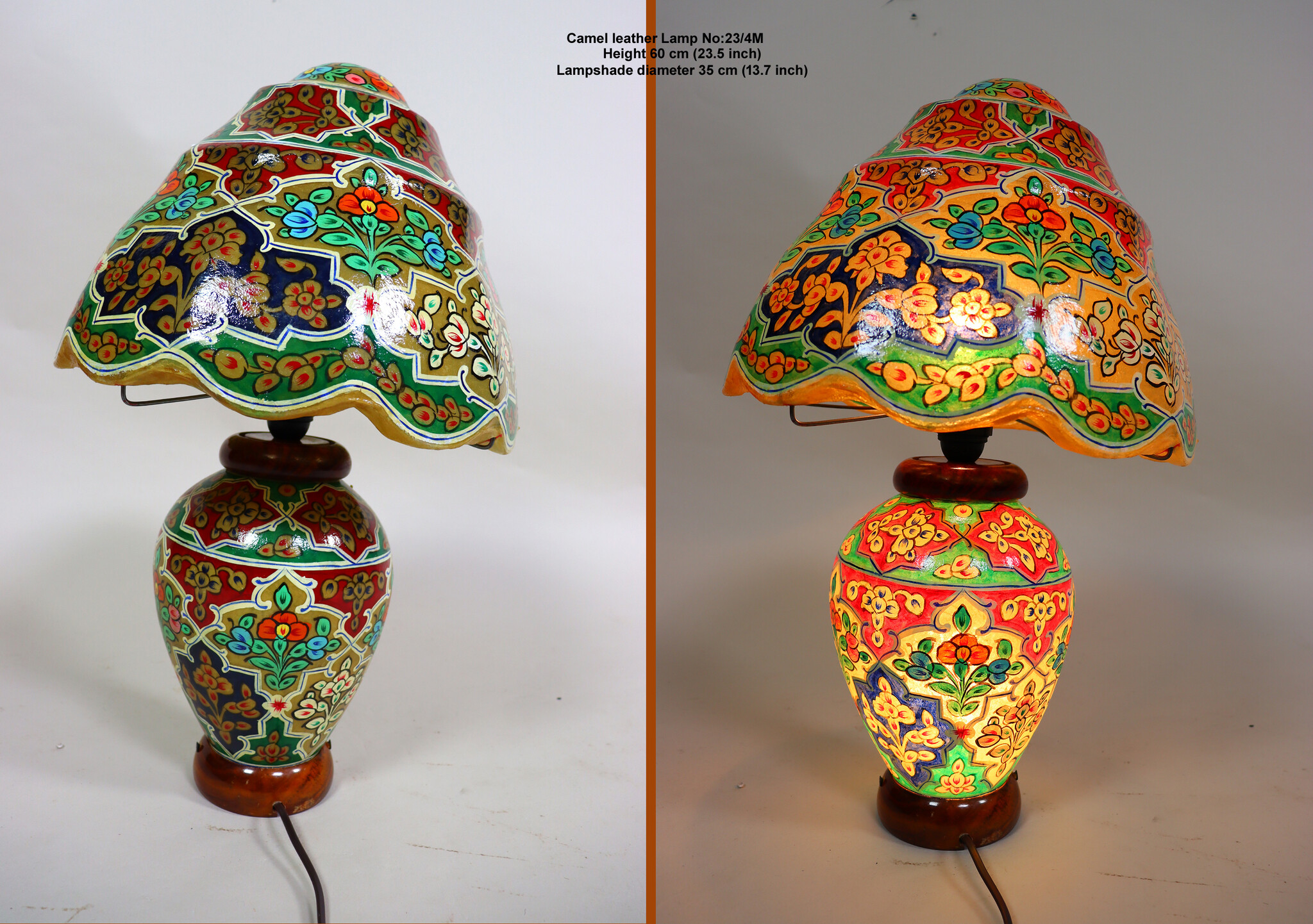 orientalische handbemalte Lampe Kamelleder Tischlampe Nachttischlamp Tischleuchte Nachtlampe Stehleuchte Handarbeit aus Multan Pakistan 23/ 4