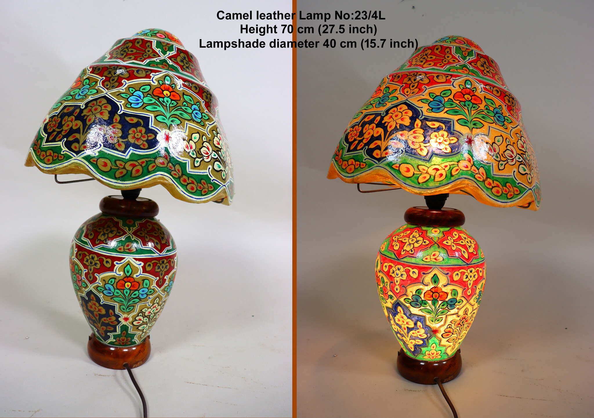 oriental hand made and  Hand Painted Camel Skin leather Lamp table lamp night lamp from Multan Pakistan 23/4