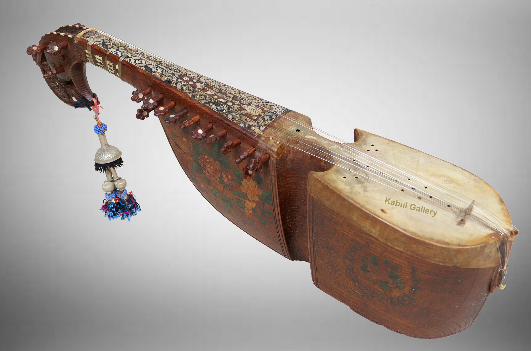 antique traditional folk musical instrument Afghanistan Rubab rabab rabab mother of pearl inlay 23EB