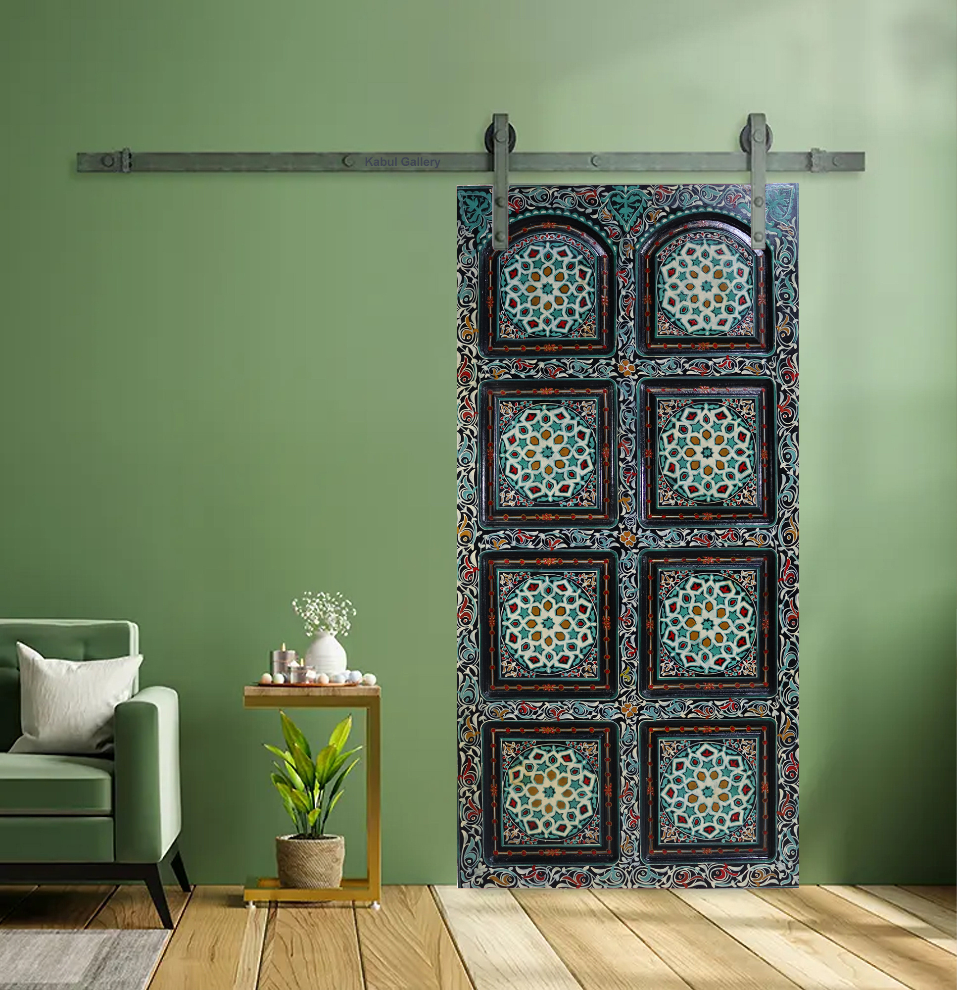 200x100 cm vintage orient solid wood handmade and hand painted  sliding door room door Barndoors door panel from  Afghanaistan  23/ Marokko