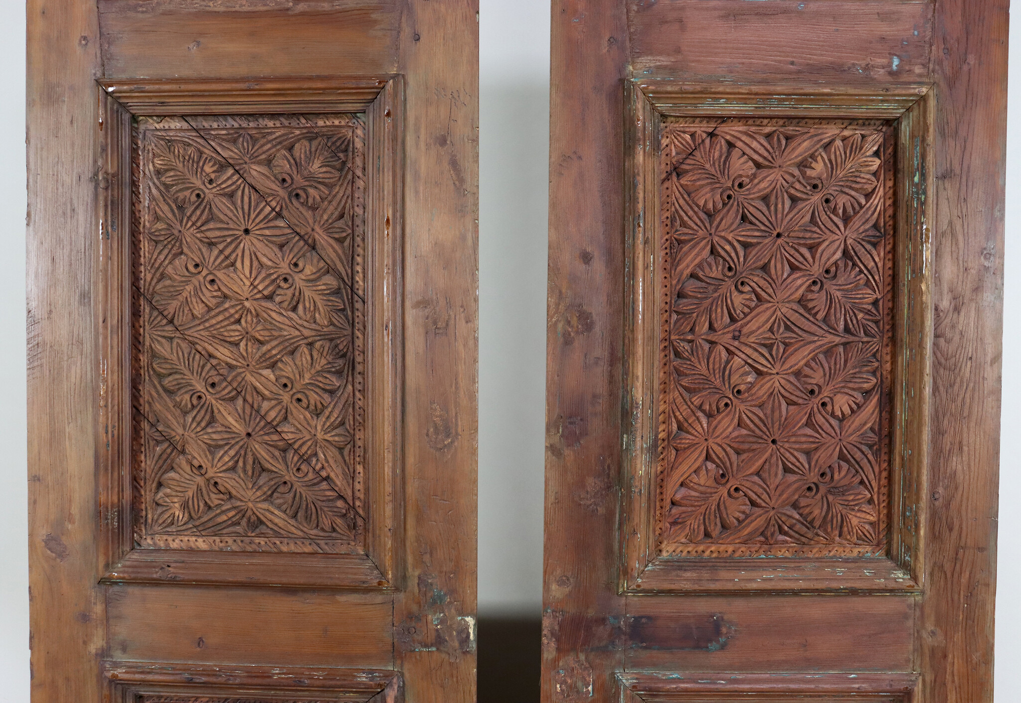 a couple of Antique orient solid wood handmade and hand carved  sliding door room door Barndoors door panel from Swat valley pakistan  23/S