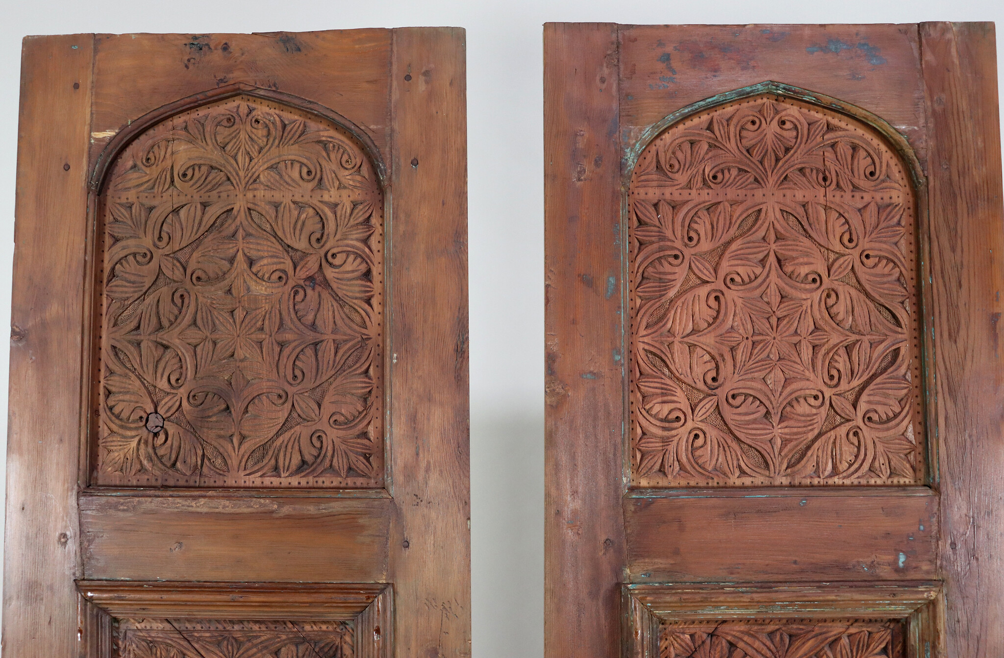 a couple of Antique orient solid wood handmade and hand carved  sliding door room door Barndoors door panel from Swat valley pakistan  23/S