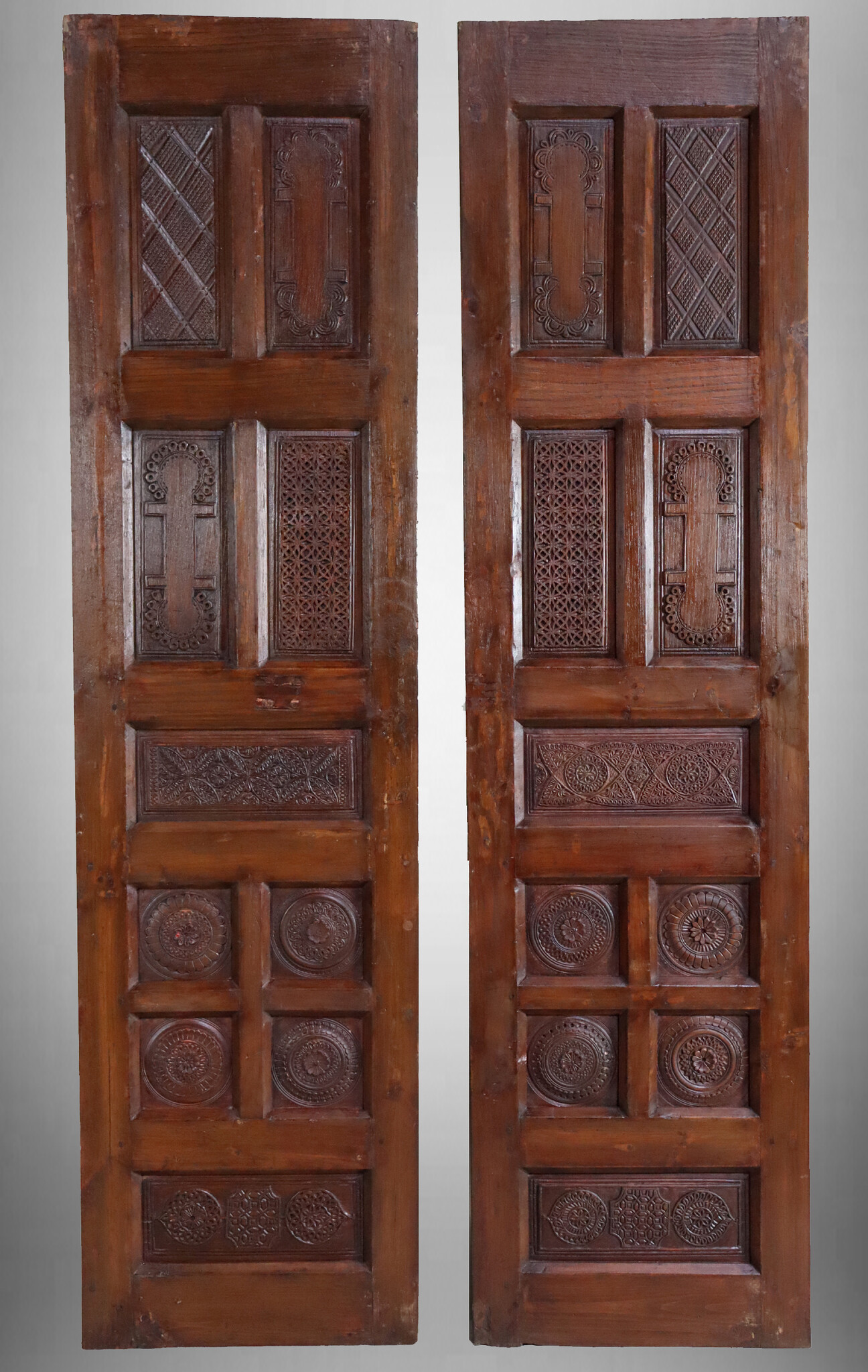 a couple of Antique orient solid wood handmade and hand carved sliding door room door Barndoors door panel from Swat valley pakistan 23/T