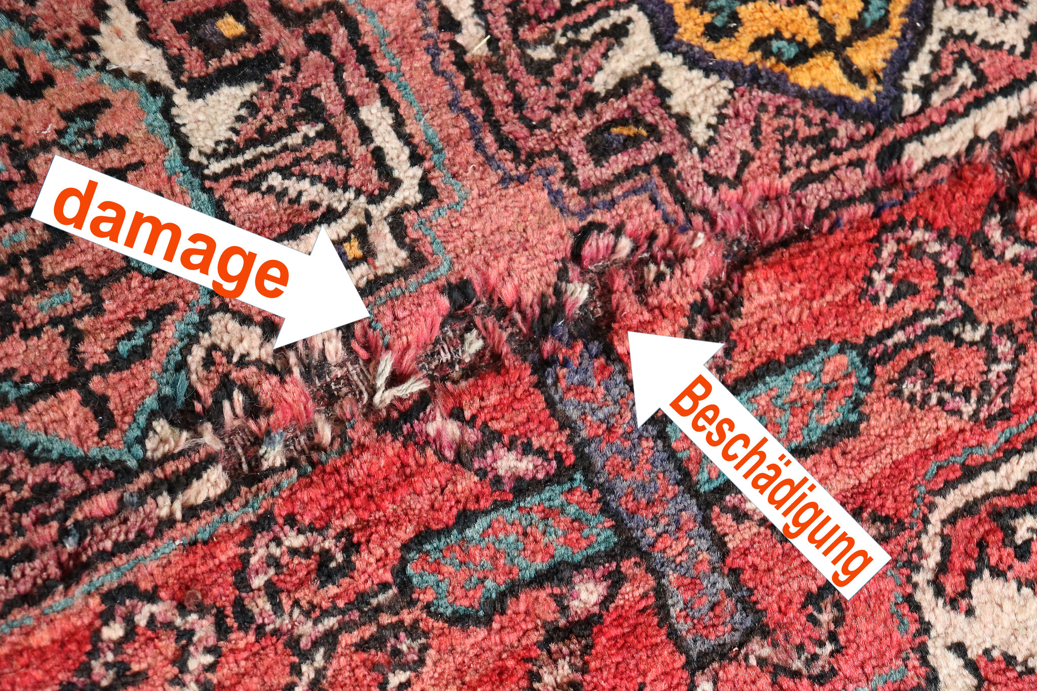 362x170 cm Vintage Oriental Hand Knotted  nomadic kurdish Rug Carpet  Damaged