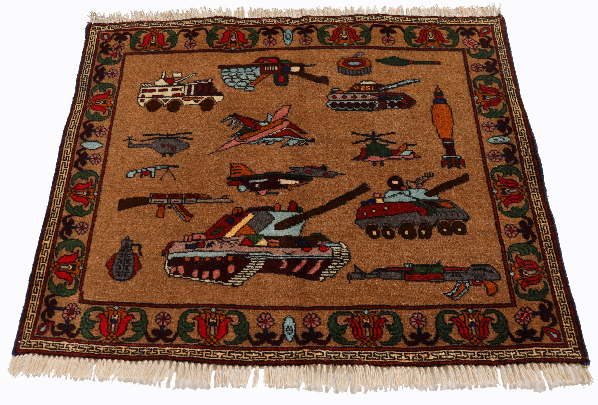 86x68 cm Afghan Kriegteppich Handgeknüpf Teppich Afghanistan 23/PK113