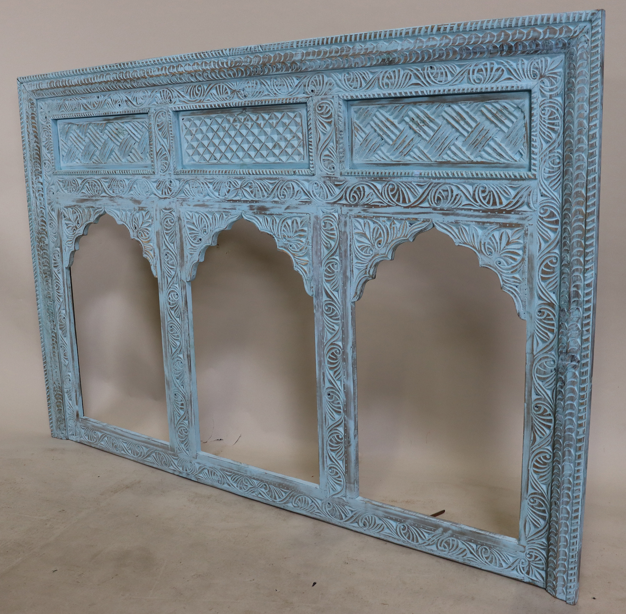 hand-carved solid Mirror wood carving Frame shabby blue from  Afghanistan 23/D