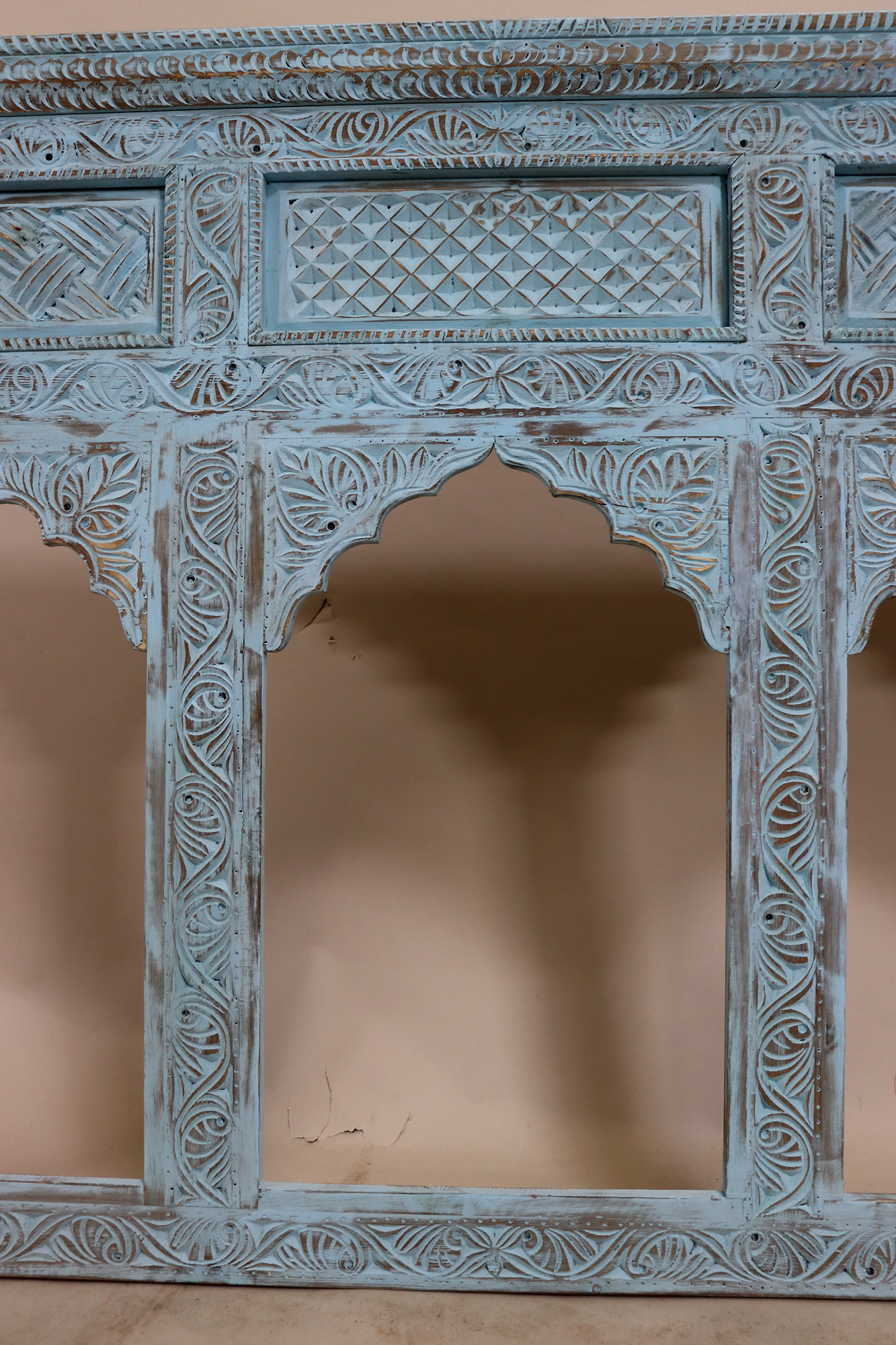hand-carved solid Mirror wood carving Frame shabby blue from  Afghanistan 23/D