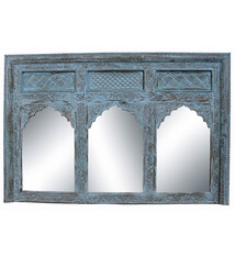 hand-carved solid Mirror wood carving Frame shabby blue from  Afghanistan 23/D