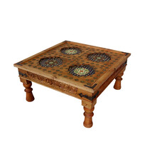 95x95 cm cm antique-look orient colonial solid wood hand-carved table Coffee Table living room table coffee table from Afghanistan (BETT)