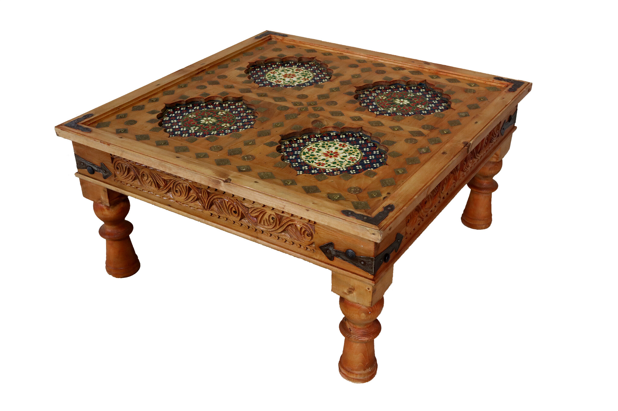 95x95 cm cm antique-look orient colonial solid wood hand-carved table Coffee Table living room table coffee table from Afghanistan (BETT)