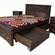 bedroom set orient hand-carved solid wood bed double bed with 4 drawers and 2 bedside table  Nuristan  Afghanistan 23 home